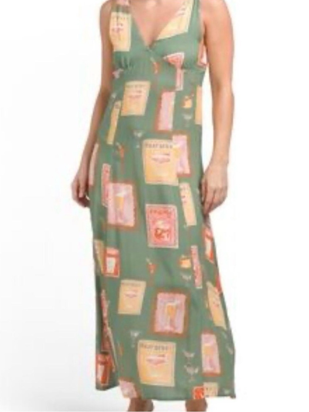 Paper Heart x Anthropologie Martini Cocktail Print Maxi Dress Size M
